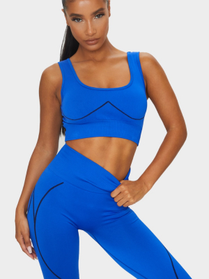 Blue Seamless Detailed Sports Bra