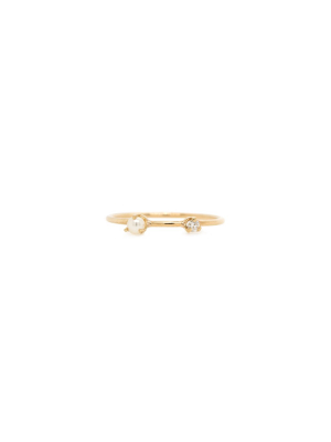 14k Tiny Pearl And Diamond Thin Band Ring