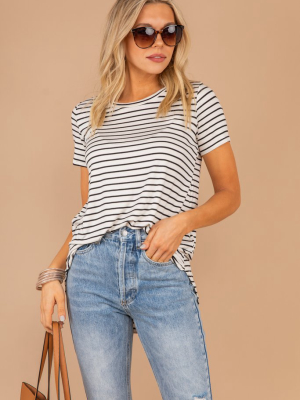 Let's Meet Later White Striped Top