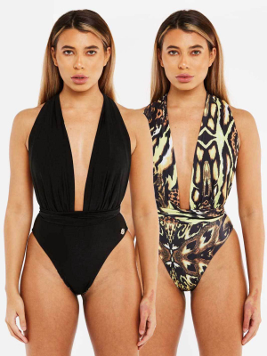 The Black / Leopard Multiway One-piece Swimsuit