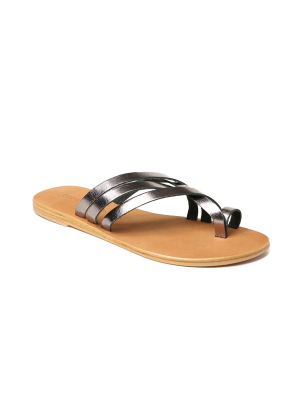Rose Pewter Leather Strappy Sandal