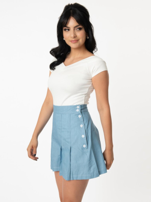 Unique Vintage Light Blue Chambray Joyce Shorts