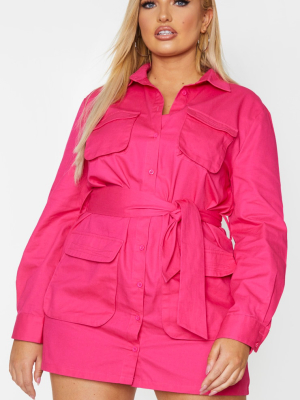 Plus Hot Pink Utility Shirt Dress