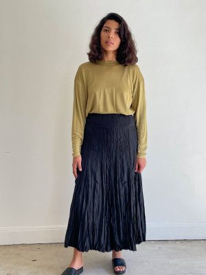 Pleated Crepe Elastic Waist Skirt