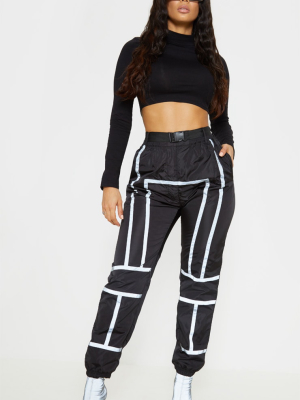 Black Shell Reflective Tape Belt Detail Jogger