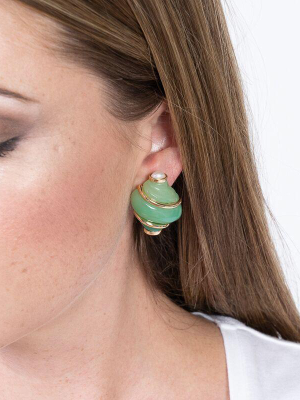 Jade Shell With Pearl Tip Clip Earrings