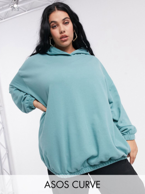 Asos Design Curve Super Oversized Cocoon Hoodie With Side Pockets In Teal