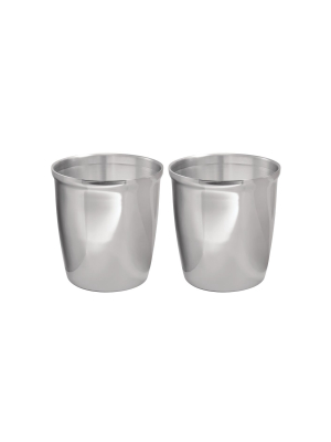 Mdesign Small Round Metal Trash Can Wastebasket, Garbage Bin, 2 Pack - Polished