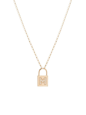 14k Pave Diamond Initial Padlock Necklace