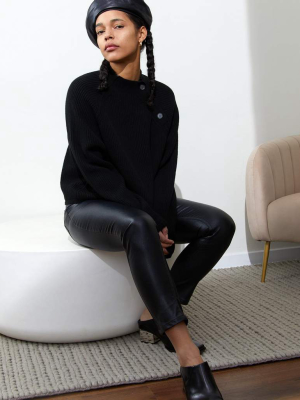 The Button Mock-neck Ribbed Oversized Sweater