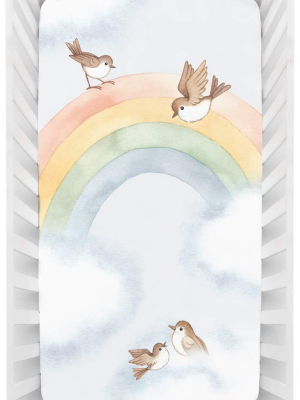 Rainbow And Birds Standard Size Crib Sheet