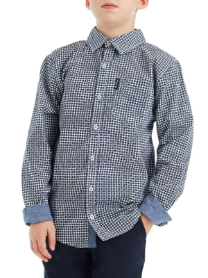 Boys' Navy/blue Long-sleeve Circle Print Button-down Shirt (sizes 8-18)