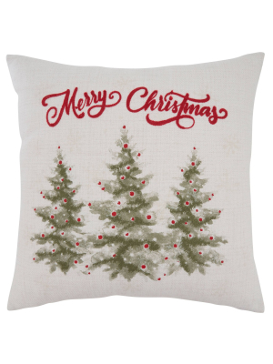 Merry Christmas And Trees Poly Filled Throw Pillow - Saro Lifestyle