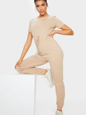 Stone Cotton Elastane Short Sleeve Jumpsuit