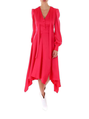 Alexander Mcqueen Tie Neckline Asymmetric Midi Dress