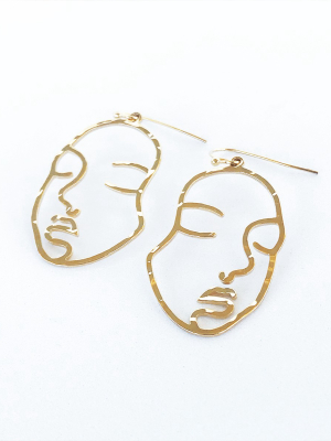 Sanctuary Project Hammered Modern Art Face Statement Drop Earrings Gold