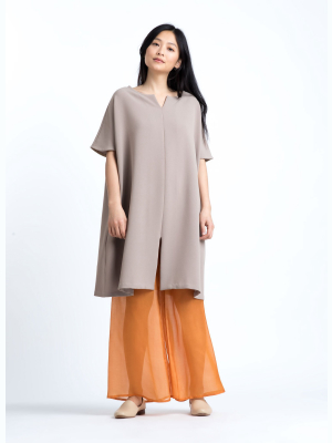 Jam Short Sleeve Front Seam Midi Dress/tunic - Dark Cream