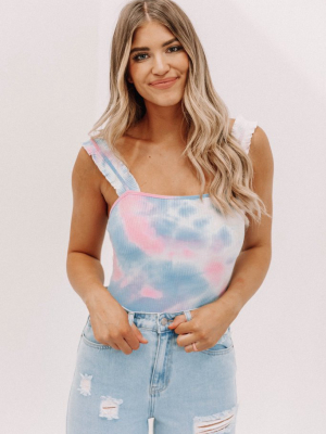 Pink Blue Tie Dye Ruffle Bodysuit