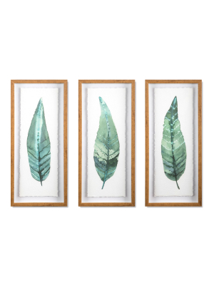 (set Of 3) 28"x12" Framed Leaves Decorative Wall Art White - Threshold™