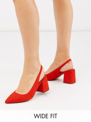 Asos Design Wide Fit Samson Slingback Mid Heels In Red