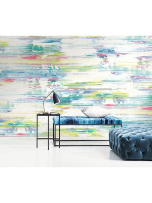 Watercolor Brushstrokes Wall Mural In Green, Pink, And Yellow From The L'atelier De Paris Collection By Seabrook