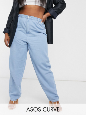 Asos Design Curve Lightweight Mom Jeans In Midwash