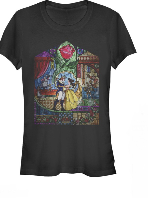 Junior's Beauty And The Beast Stained Glass T-shirt