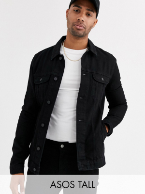 Asos Design Tall Regular Denim Jacket In Black