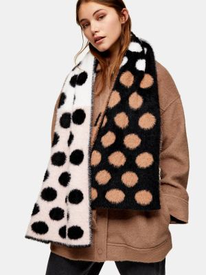 Fluffy Contrast Spot Scarf