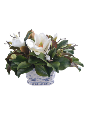 Magnolias In Ceramic Pot