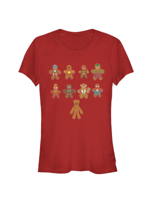 Junior's Marvel Christmas Gingerbread Cookie Avengers T-shirt