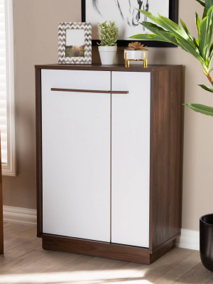 Mette Walnut Finished Wood Shoe Cabinet White - Baxton Studio