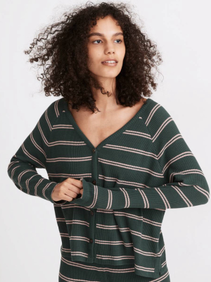 Striped Waffle Knit Button-front Pajama Top