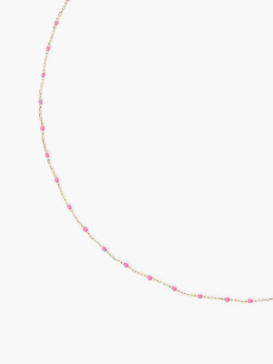 Pink Rose Enamel Bead Necklace