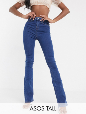 Asos Design Tall 'sculpt Me' Bell Flare Jeans In Indigo Wash