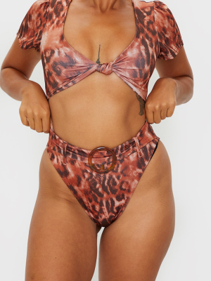 Petite Rust Leopard High Leg Bikni Bottoms