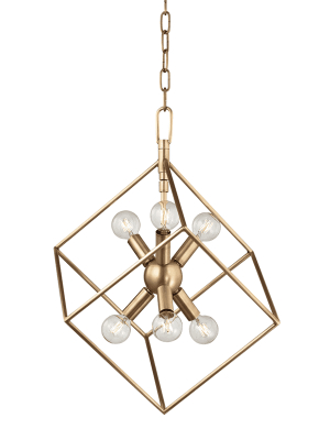 Roundout 6 Light Pendant Aged Brass