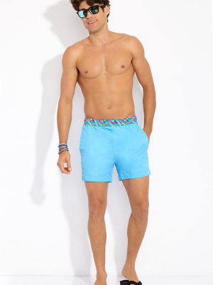 Ula Classic Length Swim Trunks - Aqua Blue Aqua Pop Art