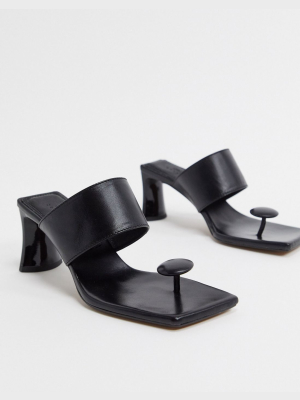 Asos Design Vacation Premium Leather Toe Post Mid-heeled Sandals In Black