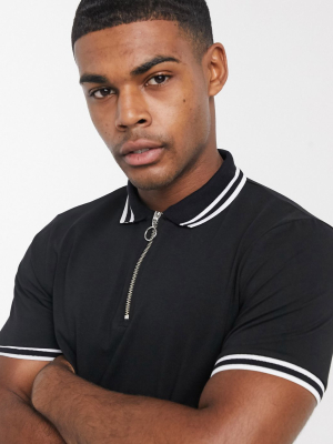 Asos Design Skinny Tipped Polo Shirt With Zip