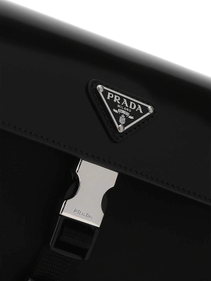 Prada Logo Plaque Buckled Messenger Bag