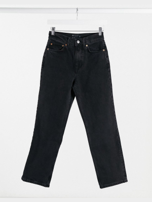 Asos Design High Rise Stretch 'slim' Straight Leg Jeans In Washed Black