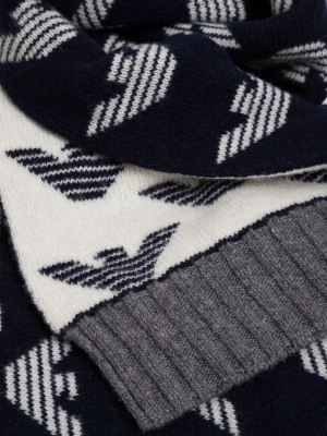 Emporio Armani Kids Logo Intarsia Knit Scarf