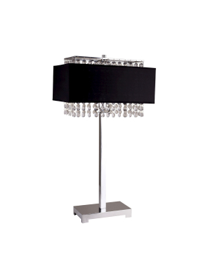 27.5" Antique Metal Floor Lamp With Rectangular Shade And Crystals Silver/black - Ore International