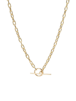 14k Gold Medium Oval Link Chain Toggle Necklace