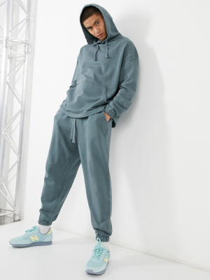 Asos Design Oversized Tracksuit With Hoodie & Super Oversized Sweatpants In Washed Charcoal Gray