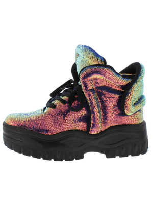 Magic Mile Black Holographic Lace Up Sneaker Boot