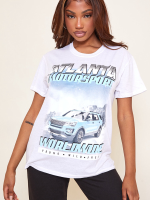 White Atlanta Motorsport Worldwide Printed T Shirt