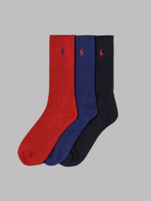 Polo Ralph Lauren 3 Pack Ribbed Socks (red / Blue)