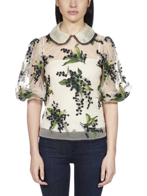 Redvalentino May Lily Embroidered Tulle Blouse